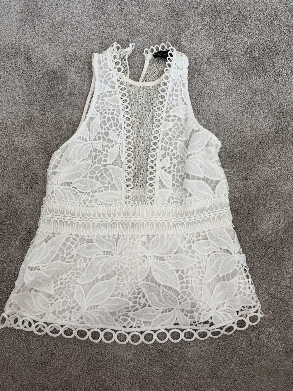 Topshop White Lace Halter Tank with Crochet Trim